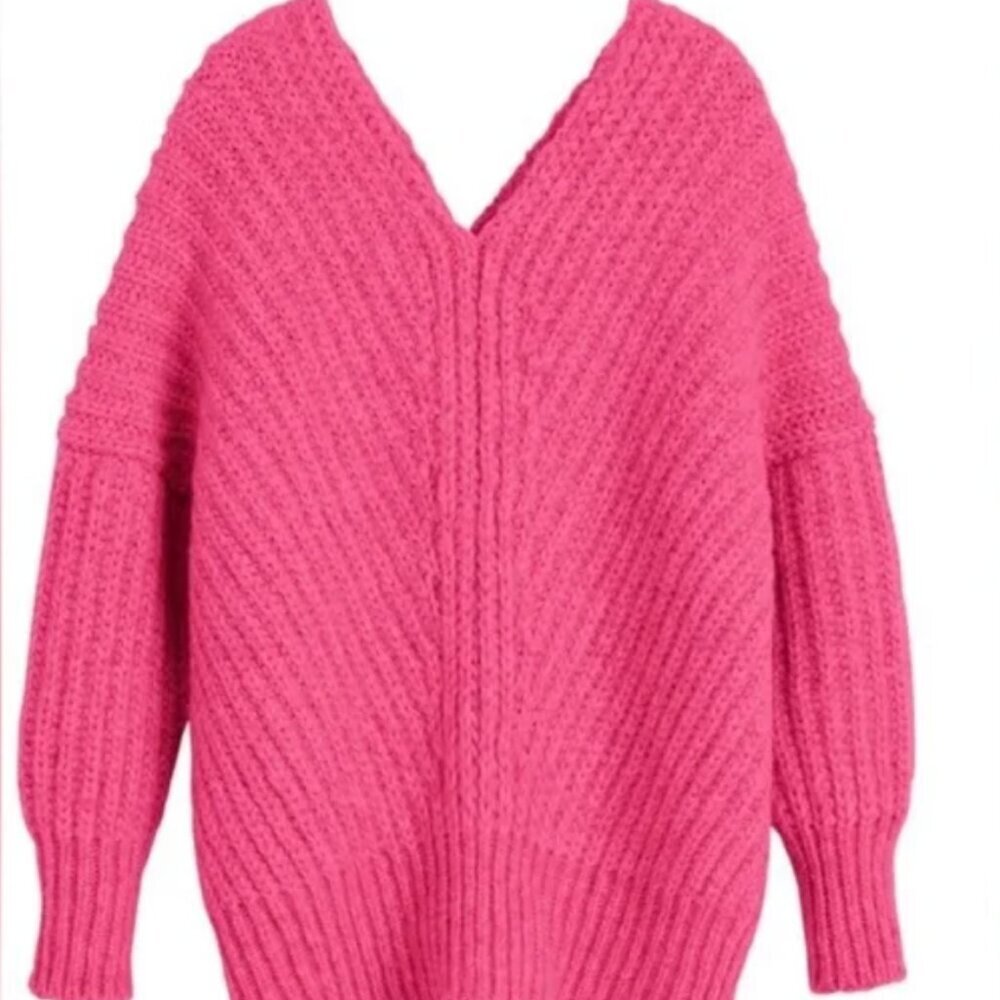 Cuyana Chunky V Neck Oversized Sweater Wool Alpaca Azalea Pink XS/S NWT $235